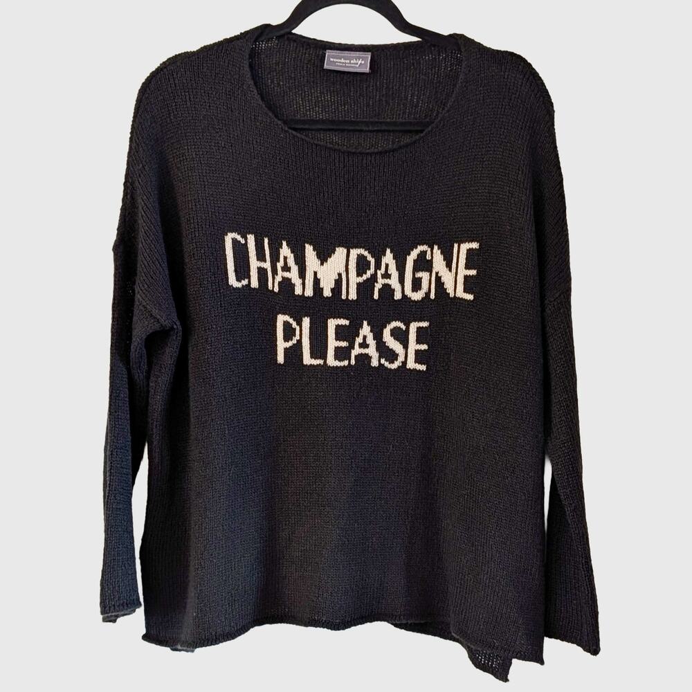 Wooden Ships Champagne Please Sweater Size M Slouchy Knit Graphic Top